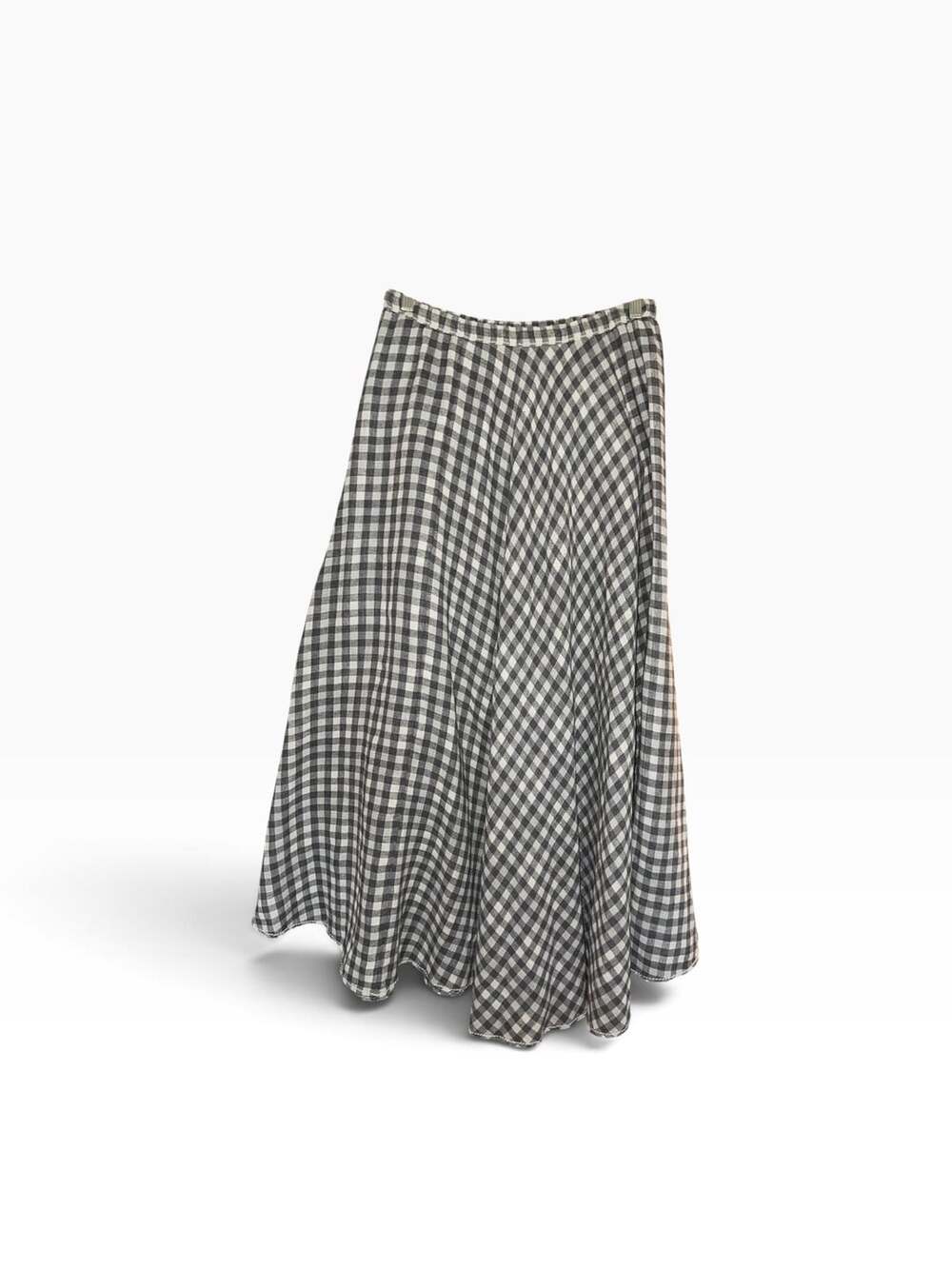 Max Studio London M Gingham Maxi Skirt Gray Ivory Cottagecore Prairie Check